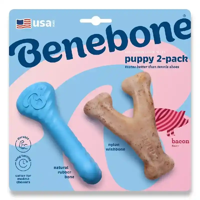 Benebone Puppy Rubber Bone And Wishbone Bacon Tiny