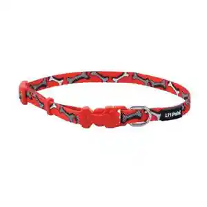 Adjustable Patterned Dog Collar, Red And White Bones, 3/8" X 08"-12"