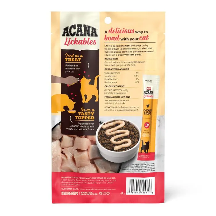 Acana Cat Lickables Chicken 5ct Treat 2.5oz 10/cs 6cs=mc