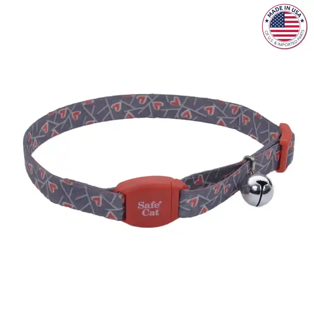 Adjustable Breakaway Cat Collar With Magnetic Buckle - Salmon Heart Charcoal 3/8" X 8" 12"