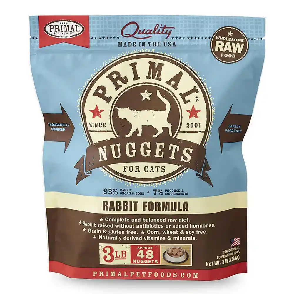 Primal Raw Frozen Feline Nuggets Rabbit Formula Cat Food 3-lb