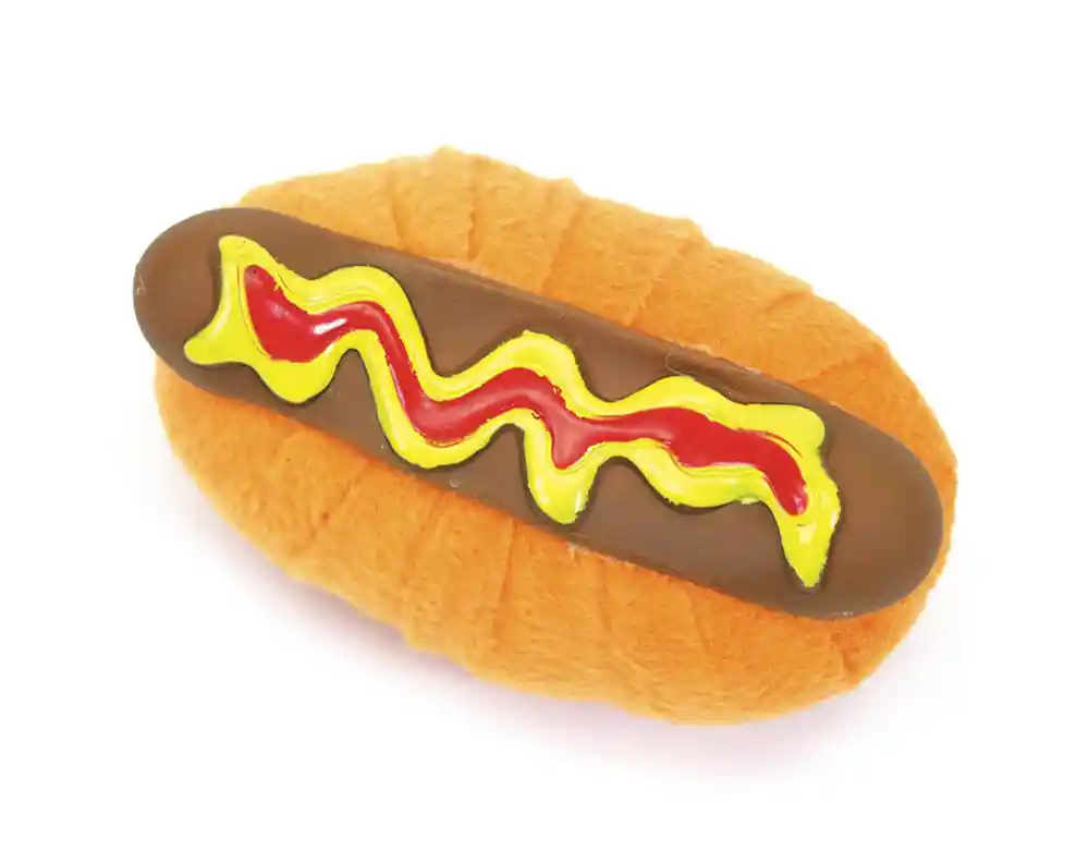 Plush And Vinyl Dog Toy, Hot Dog, 4.5"