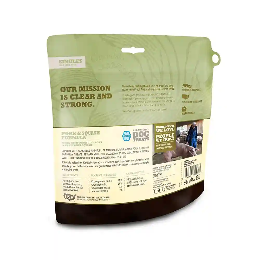 Singles Limited Ingredient Freeze-dried Dog Treats, Pork & Squash, Biologically Appropriate & Grain