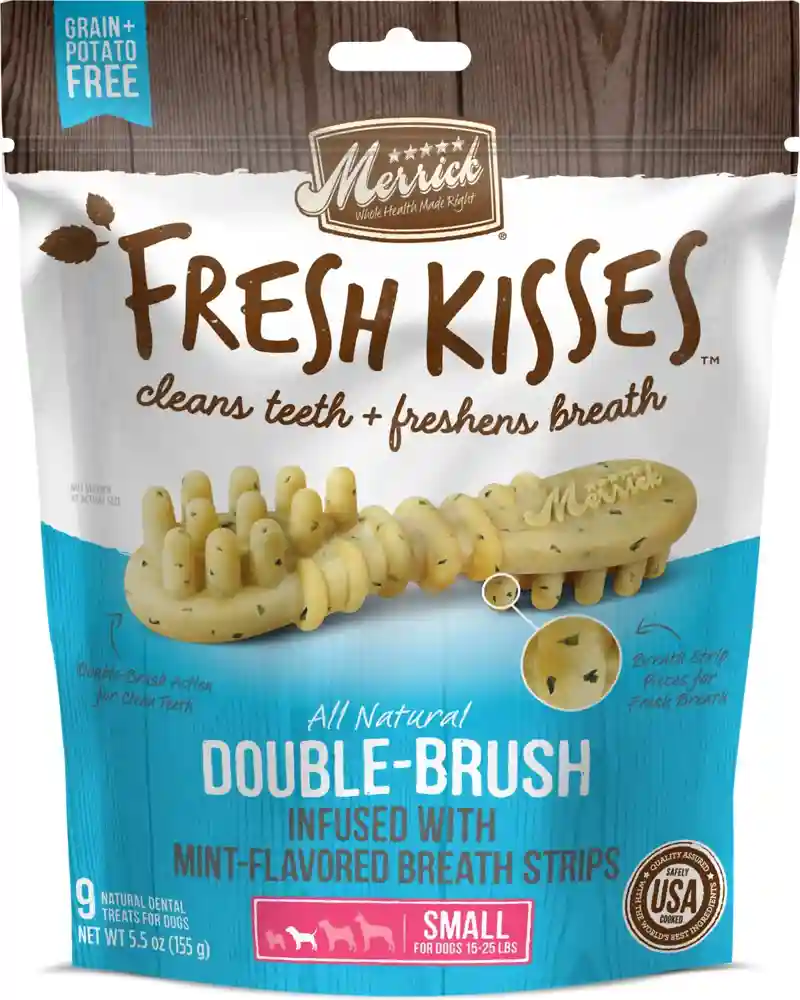 Fresh Kisses Double-brush Mint Breath Strips Grain-free Dental Dog Treats L Dog - 7 Count