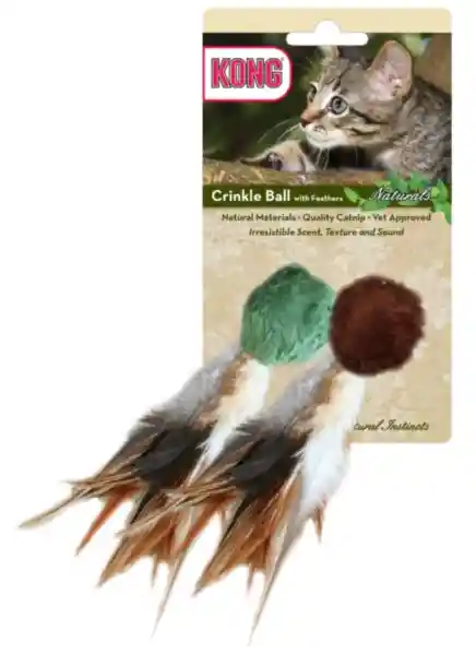 Kong Cat Naturals Crinkle Ball Feather Toy 2 Pc
