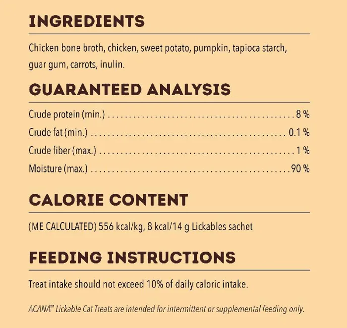 Acana Cat Lickables Chicken 5ct Treat 2.5oz 10/cs 6cs=mc