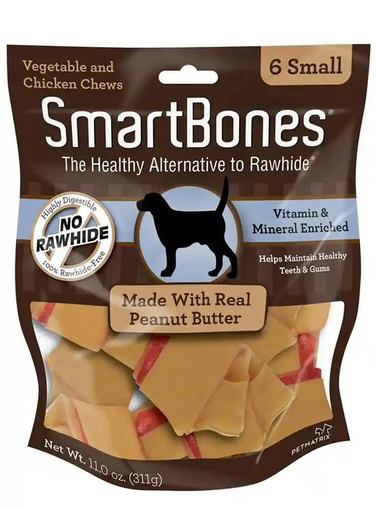 Peanut Butter Small Chew Bones Dog Treats 6-pack
