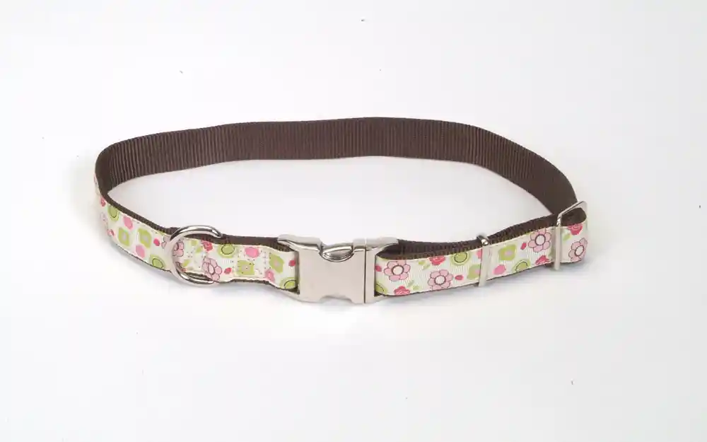Adjustable Dog Collar With Metal Buckle, Floral Rose, 5/8" X 12"-18"