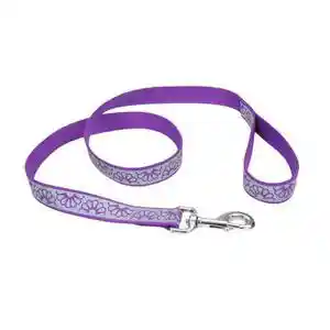 Reflective Open-design Dog Leash, Purple Daisy, 1" X 06'