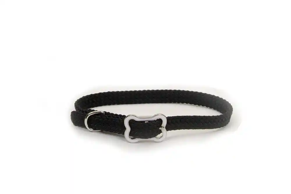 Dog Collar With Bone Buckle, Black, 3/8" X 12"