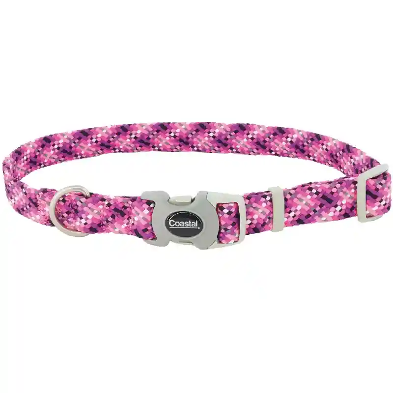 Pro Active Adjustable Woven Reflective Dog Collar Pixel Pink 5/8 X 8-12-in
