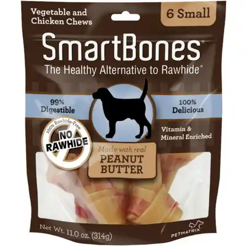 Peanut Butter Small Chew Bones Dog Treats 6-pack