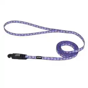 Patterned Dog Leash With E-z Snap, Light Blue Paw, 3/8" X 06'