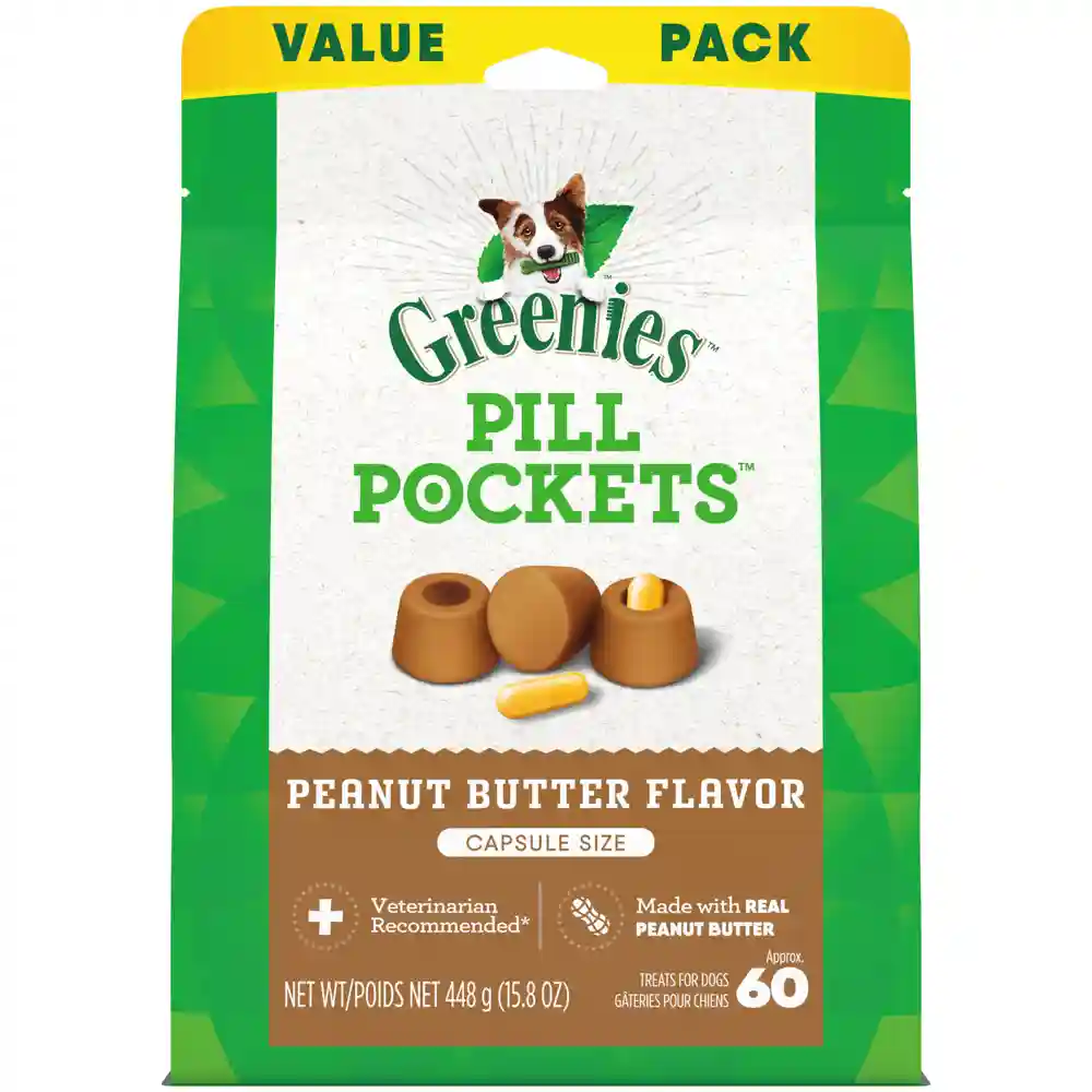 Pill Pockets Capsule Size Dog Treats Peanut Butter - 15.8oz Pouch