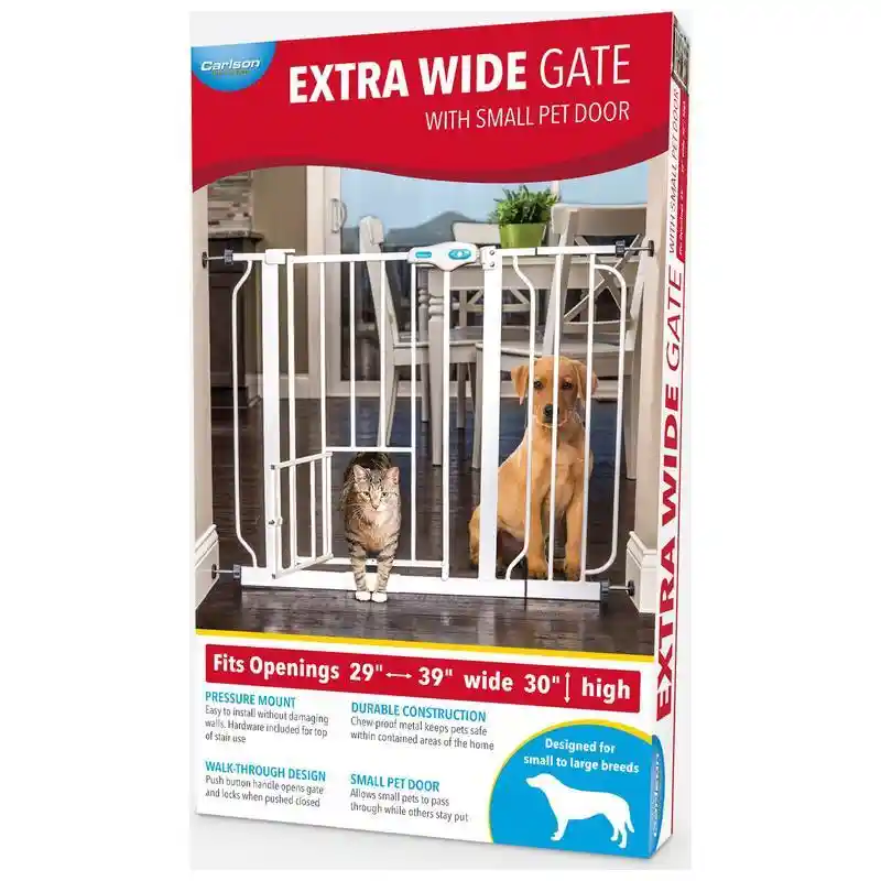 Extra Wide Walk-through Gate W/door White 29"-39"x30"