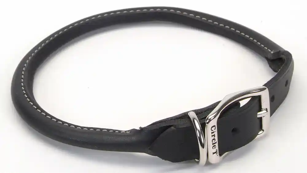 Oak Tanned Leather Round Dog Collar, Black, 1" X 18"