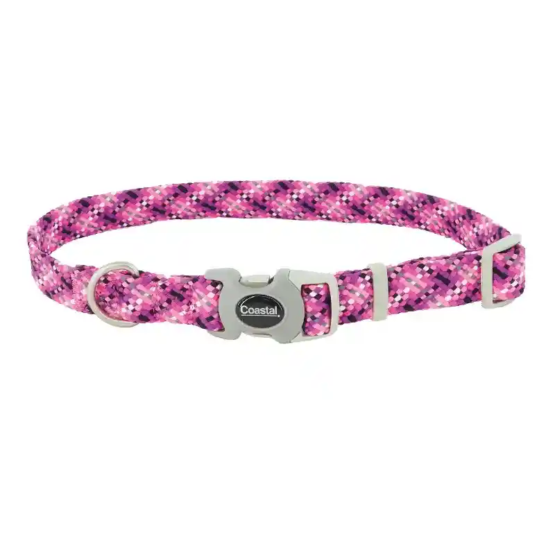 Pro Active Adjustable Woven Reflective Dog Collar Pixel Pink 5/8 X 8-12-in