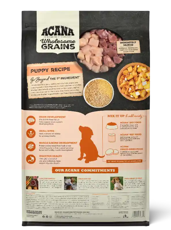 Acana 22.5 Lb Puppy Dog Dry Wholesome Grains Ea