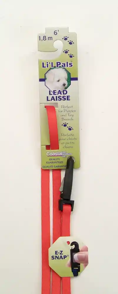 Dog Leash With E-z Snap, Red, 3/8" X 06'