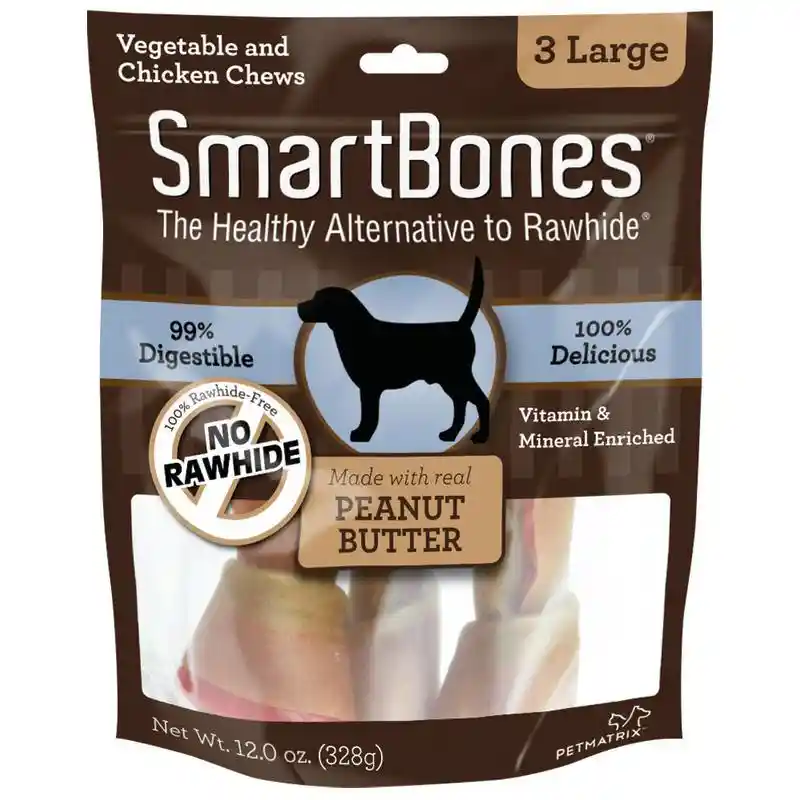 Peanut Butter Large Chew Bones Dog Treats 3-pack
