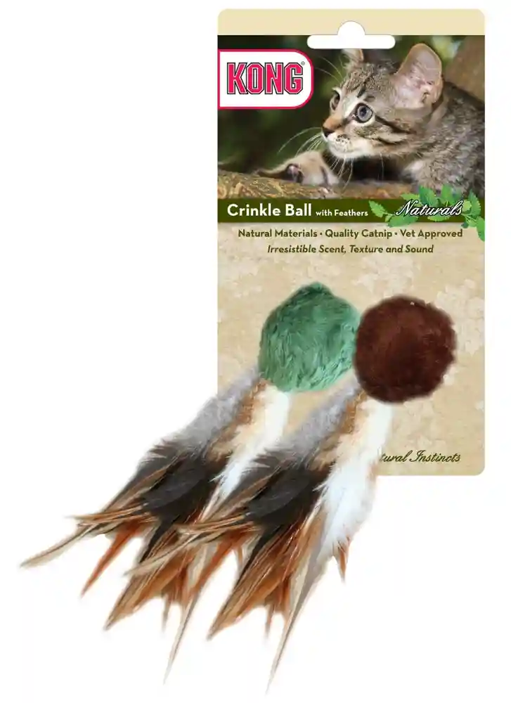 Kong Cat Naturals Crinkle Ball Feather Toy 2 Pc