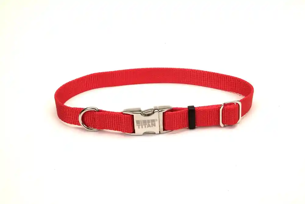 Adjustable Dog Collar With Metal Buckle, Red, 5/8" X 10"-14"
