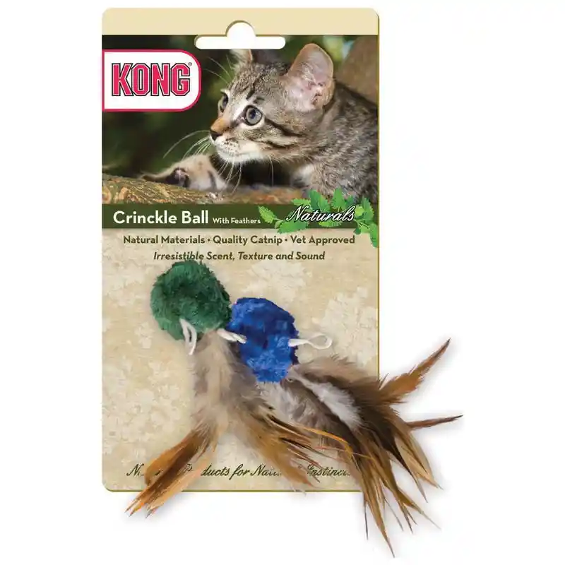 Kong Cat Naturals Crinkle Ball Feather Toy 2 Pc