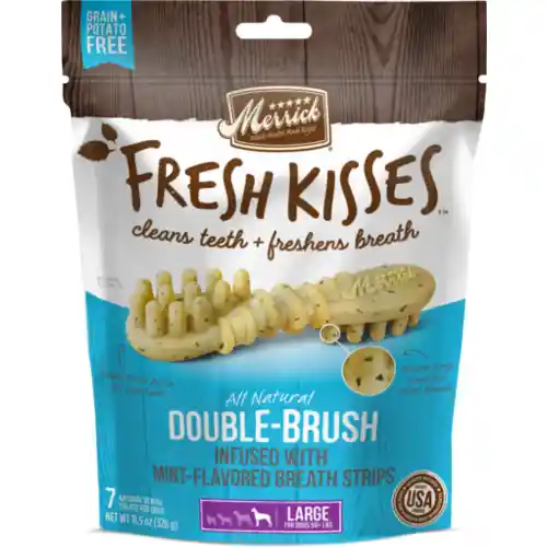 Fresh Kisses Double-brush Mint Breath Strips Grain-free Dental Dog Treats L Dog - 7 Count