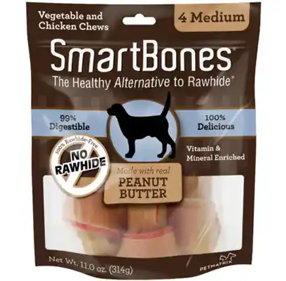 Peanut Butter Medium Chew Bones Dog Treats 4-pack
