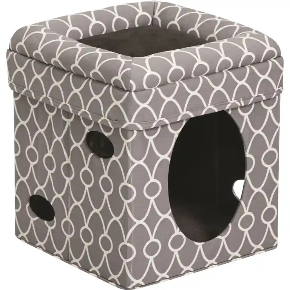 Cat Cube - Geo Print Gray