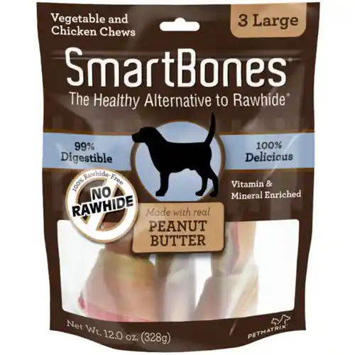 Peanut Butter Large Chew Bones Dog Treats 3-pack