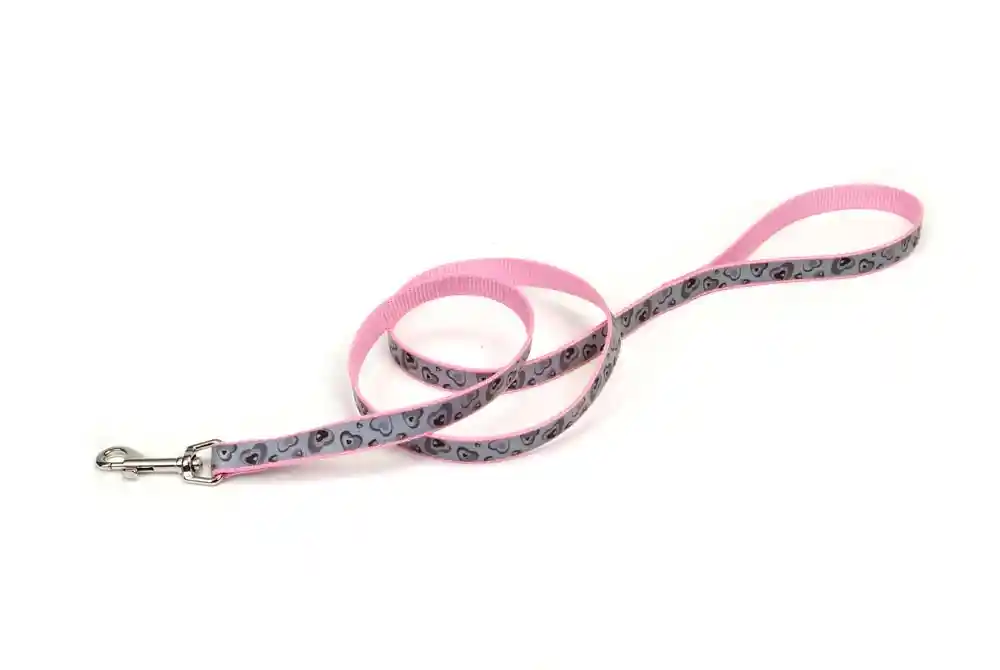 Reflective Dog Leash, Pink New Hearts, 3/8" X 06'