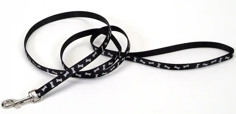 Dog Leash, Black Bones, 5/8" X 06'