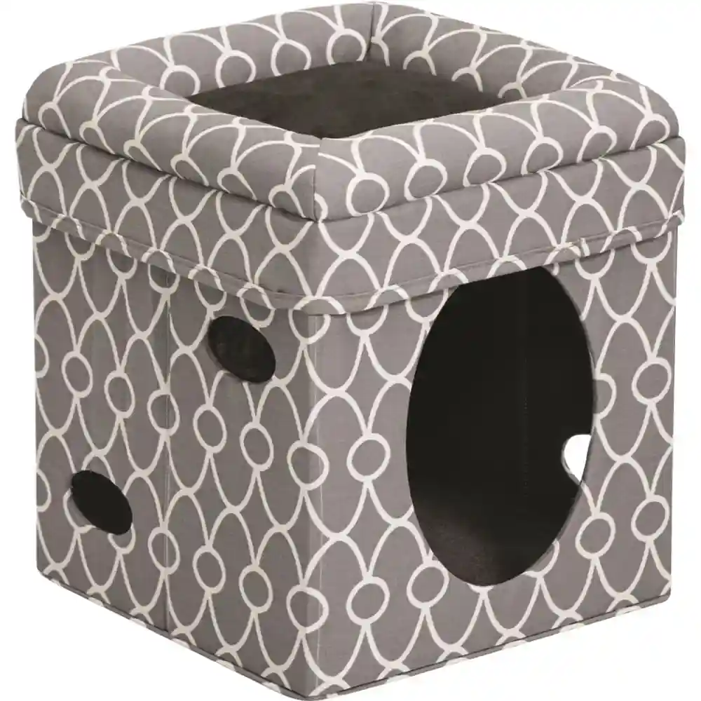 Cat Cube - Geo Print Gray