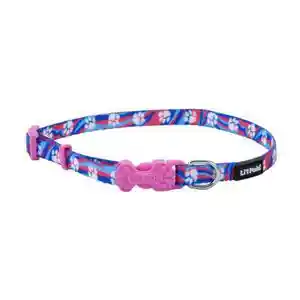 Adjustable Patterned Dog Collar, Light Blue Paw, 3/8" X 08"-12"