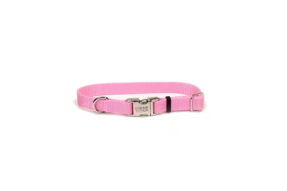 Adjustable Dog Collar With Metal Buckle, Pink Bright, 5/8" X 10"-14"