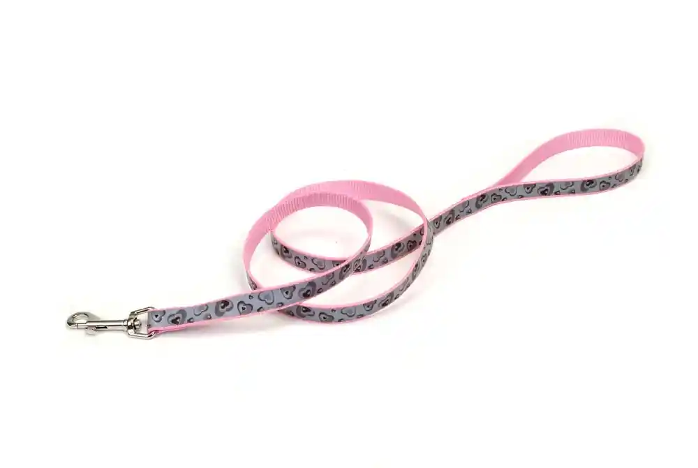Reflective Dog Leash, Pink New Hearts, 1" X 06'