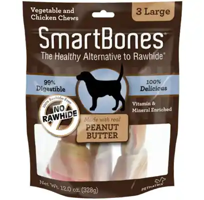 Peanut Butter Large Chew Bones Dog Treats 3-pack