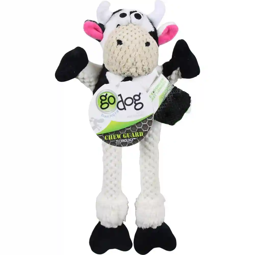 Godog Checkers Skinny Cow With Chew Guard Technology Plush Dog Toy Small