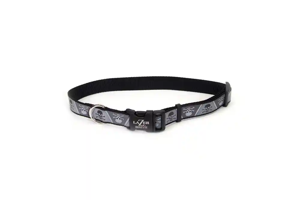 Lazer Brite Reflective Collar 3/8"x12"-skulls/cross Bones