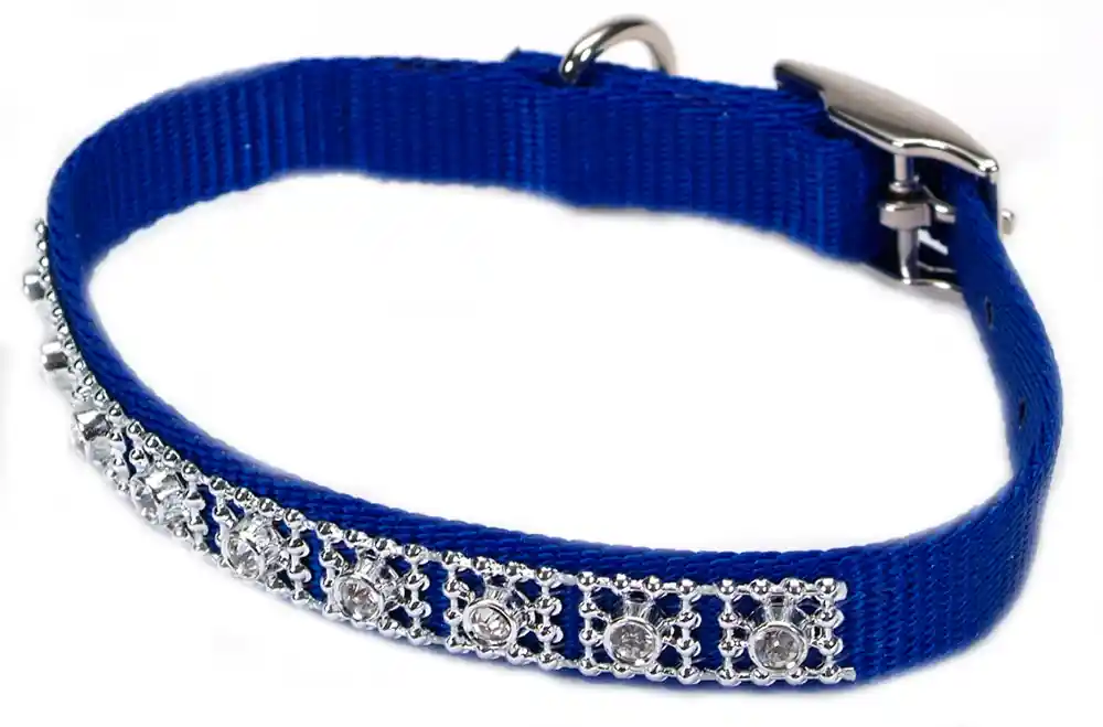 Jeweled Dog Collar, Blue, 3/8" X 10"