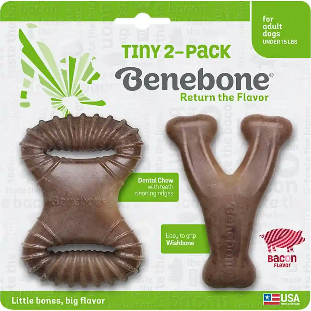 Benebone Tiny Bacon Flavor Dog Chew Toy, 2-ct