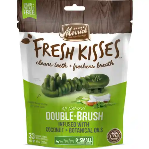 Fresh Kisses Double-brush Coconut Oil & Botanicals Small Grain-free Dental Dog Treats Xs Dog - 33 Co