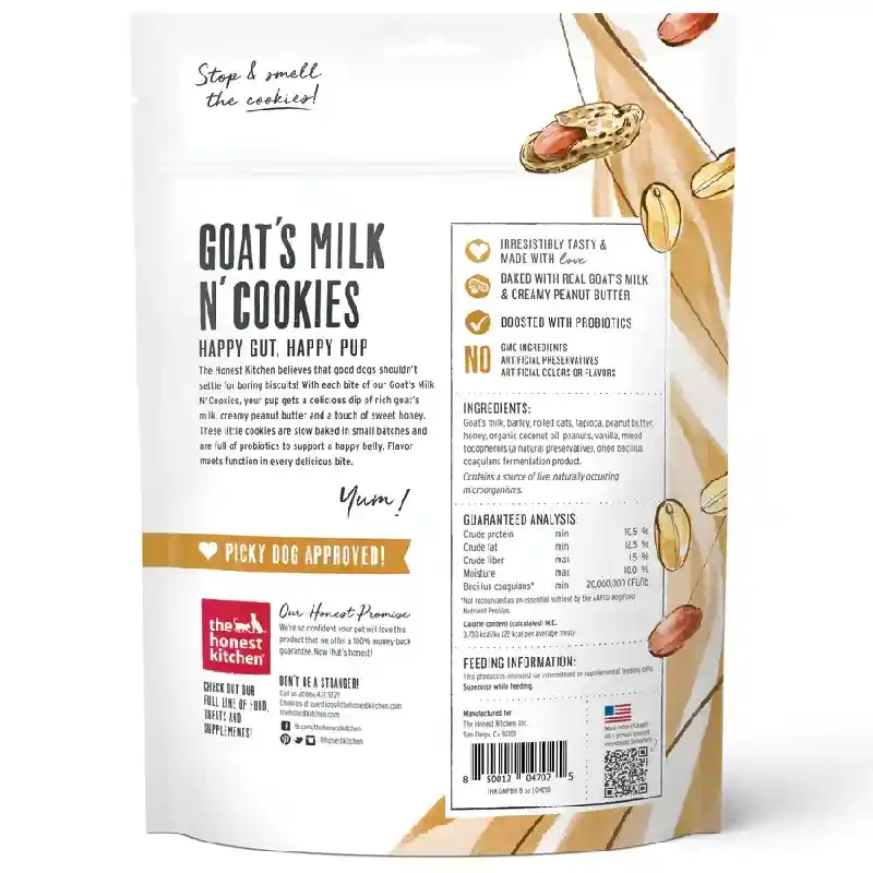 The Honest Kitchen Dog Goat's Milk N Cookies Peanut Butter & Honey 8 Oz