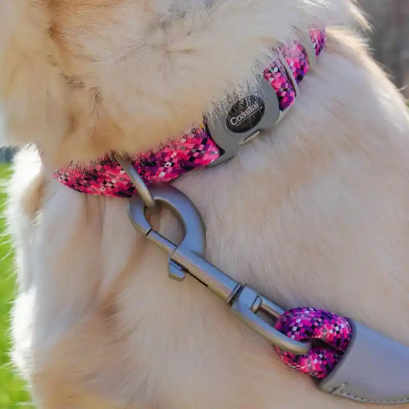 Pro Active Adjustable Woven Reflective Dog Collar Pixel Pink 5/8 X 8-12-in