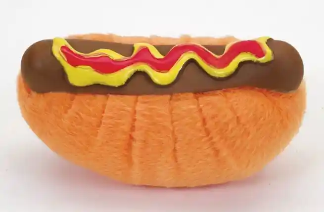 Plush And Vinyl Dog Toy, Hot Dog, 4.5"