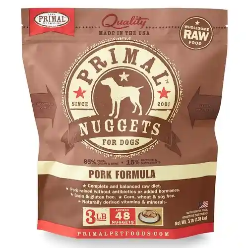 Raw Frozen Canine Pork Formula Nuggets Dog Food 3-lb