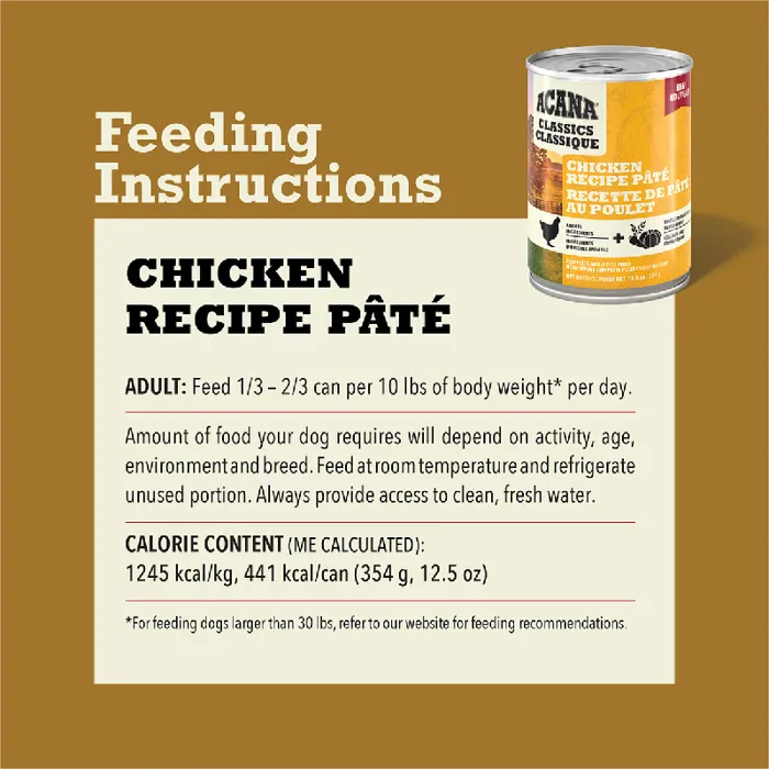 Acana Dog Classics Chicken Pate Can 12.5oz 12/cs