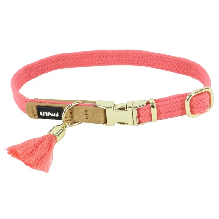 Li'l Pals Woven Collar With Tassel, Pink, Petite X