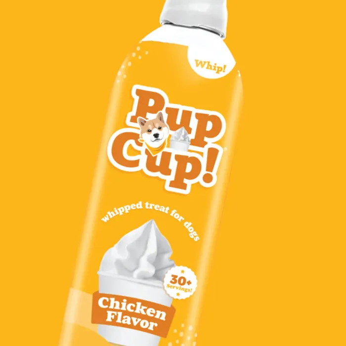 Pup Cup Chicken Flavor whipped cream treat can close-up
